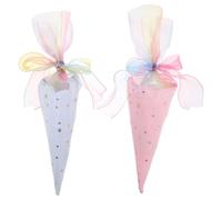 DIYEAH 2pcs Cone Bags For Wrapping - 16.5'' Polyester Cone Shaped Bags With Grenadine Ribbon For Party Favor - With Glitter Star Pattern Design
