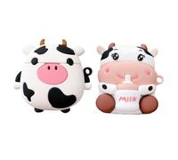 DIYEAH 2Pcs Cow Pattern Earbuds Case Durable Silicone Protector for Cute Cow Design Drop Wireless Earbuds Cover Convenient Hanging for Keyring Backpack