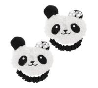 DIYEAH 2pcs Cute Panda Elastic Hair Ties for High Elasticity Ponytail Holders Black Plush Heart Pearl Hair Bands for Little and Women