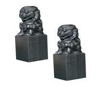 DIYEAH 2Pcs Ebony Wooden Lion Figurines Decorative Stamps Creative Chinese Style Office Artware for Home and Desk Ornament