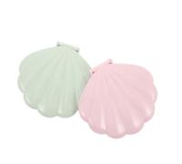 DIYEAH 2pcs Folding Makeup Mirrors with Double Sided Glass, Portable Shell Shape Compact Handheld Pocket Mirrors for Travel and Social Events, Plastic Frame, for Young Adults and Students