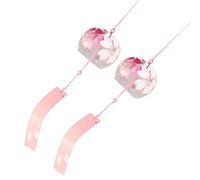 DIYEAH 2pcs Glass Wind Bell Pendant Japanese Style with Melodious Sound and Pink Cherry Blossom Design for Garden and Trees Decoration