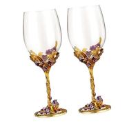 DIYEAH 2pcs Golden Enameled Iris Wine Goblets Crystal Glass Stemware Set for Wedding Home Dining Romantic