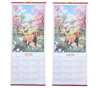 DIYEAH 2pcs Good Luck Hanging Calendar: 2026 Chinese Zodiac Horse Scroll Lunar Feng Shui Wall Art For Traditional New Year Decor Fortune Blessings