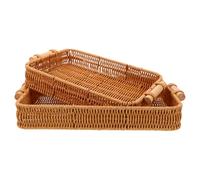 DIYEAH 2pcs Handmade Woven Rattan Bread Baskets with Handles Rectangular Wicker Storage Trays for Fruit Snacks Breakfast Serving Portable Home Organizer Baskets