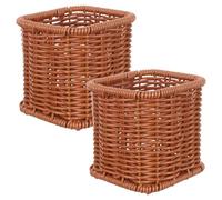 DIYEAH 2pcs Handwoven Utensil Holder: Woven Flatware Organizer Basket Imitation Rattan For Countertop - Spoon And Fork Storage Case Cutlery Holder Cutlery Storage Container