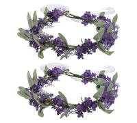 DIYEAH 2pcs Lavender Wreath Flower Headwear for Beach Wedding Deep Purple Hair Wreath Floral Crown Headband Women Photo Props