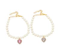 DIYEAH 2Pcs Lightweight Fake Pearl Dog Collar Necklace with Heart Pendant for Pets Soft Comfortable Fit Easy-clean Kitten Puppy Chain Jewelry for Wedding Birthday Party