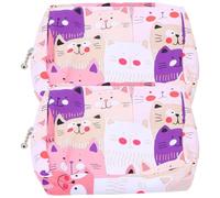 DIYEAH 2pcs Portable Sanitary Napkin Pouch Set with Cartoon Pink Cat Design, Multifunctional Menstrual Pad Storage Bags for Travel and Outdoor Use