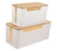 DIYEAH 2Pcs Power Cord Organizer Box Stylish Bamboo Lid Cable Management Storage Capacity for Power Cords Data Cables for Home Office Decor