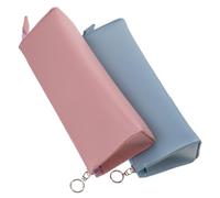 DIYEAH 2pcs Pu Leather Pencil Bag for Girls Cute Pink Makeup Bag Stationery Storage Zipper Minimalist Design
