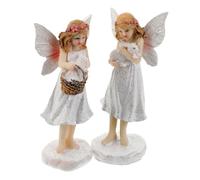 DIYEAH 2pcs Resin Garden Angel Decoration with Bunny Basket Flower Fairy Figurine for Outdoor Lawn Patio Lightweight Christmas Fairy Statue Ornament for Birthdays and Holiday Decor