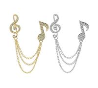 DIYEAH 2pcs Rhinestone Brooch Pin for Men Featuring Musical Note Design in Golden and Silver Alloy, Easy to Put and Take, for Shirts and Formal Occasions
