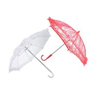 DIYEAH 2Pcs Small Lace Parasol Umbrella Set with Embroidery, White and Red Vintage Bride Wedding Photography Props, Mini Bridal Dance Performance Accessories