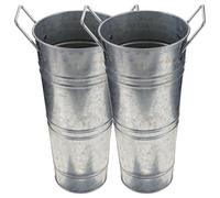 DIYEAH 2pcs Vintage Galvanized Iron Flower Buckets Metal for Flowers Home Garden Decor Rustic Farmhouse Style Containers