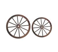 DIYEAH 2pcs Vintage Solid Wood Wagon Wheel Decor Rustic Western Cartwheel Wall Art for Indoor Outdoor Farmhouse Bar Garage Hanging Easy Mounting Authentic Brown Wooden Design