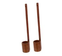 DIYEAH 2pcs Vintage Wooden Wine Ladle Long Handle Rustic Beer Scoop Flat Bottom Measuring Pouring Spoon for Kitchen Serving with Comfortable Grip Solid Wood Construction