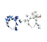 DIYEAH 2pcs Wedding Butterfly Headbands for Brides, Simulation Butterflies Hairbands in Solid Color and Blue, Creative Bridal Hair Accessories for Wedding Photos
