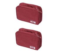 DIYEAH 2pcs Wine Red Travel Electronics Accessories Organizer Bag with Scratch Resistant Fabric Cushioned Compartments for Power Banks Cables USB Drives and Gadgets Lightweight Handheld