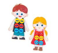 DIYEAH 2pcs Wooden Clothes Lacing Sewing Button Plaything Doll Shape Smooth Edges Without Burr Educational Threading for Preschool
