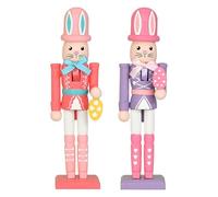 DIYEAH 2pcs Wooden Easter Bunny Nutcracker Figurine - Bunny Nutcracker Doll Figure - Spring Rabbit Soldier Statue For Home Table Centerpiece Holiday Parties Seasonal Celebrations