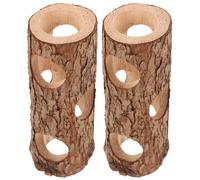 DIYEAH 2pcs Wooden Hamster Hideouts with Circular Tree Bark Shape, Natural-themed Small Pet Tunnel for Safe Playing and Eliminating Stuck Hazards, for Home Decor and Playground