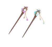 DIYEAH 2pcs Wooden Rhinestone Hair Chopstick Vintage Hair Pin Flower Pattern Sturdy Won't Hurt for Women Bride Wedding Accessories