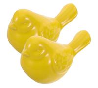DIYEAH 2Pcs Yellow Porcelain Mini Bird Statues Nordic Ceramic Animal Figurines Home and Office Decoration Cute Small Bird Ornaments for Living Room and Garden