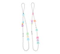 DIYEAH 2sets Colorful Butterfly Phone Lanyard with Pearl Chain Decorative Phone Pendant for Easy Carrying and Security Random Color 2pcs*2