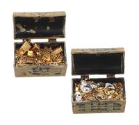 DIYEAH 2Sets Miniature Treasure Chest Ingot Models of Realistic Dollhouse Coins Bars for Creative Play Micro Landscape Ornament Collectible Figurines