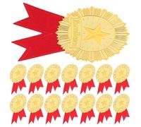 DIYEAH 30 Sets Embossed Excellence Medal Seal Stickers with Red V-shape Ribbon, Self-adhesive Certificate Award Stickers for Graduation, Teaching, and Office Recognition