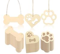 DIYEAH 34Pcs DIY Wooden Cutouts Set with Heart, Animal Paw, and Large Bone Shapes, Unfinished Natural Wood Slices with 10M Jute Rope for Crafting, Writable Tags, Dog Bone Labels, and