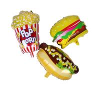 DIYEAH 3pcs Fast Food Foil Balloons Popcorn Hot Dog Hamburger Movie Theater Party Decorations for Birthday Picnic Carnival Bbq