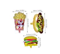 DIYEAH 3pcs Food Themed Foil Balloons for Birthday Party Durable Popcorn Hot Dog Hamburger Decorations Puncture Resistant Movie Theater Supplies for Interactive Fast Food Celebration