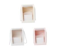 DIYEAH 3pcs Large Flower Storage Boxes Set Pvc Window, Portable Flower Packaging Boxes in Pink, White, and Beige for Wedding and Presentation