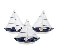 DIYEAH 3pcs Nautical Theme Wood Ship Model Mini Sailboat Figurines Wooden Cake Topper for Mediterranean Home Furnishing Decoration