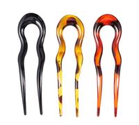 DIYEAH 3pcs U-shaped Hair Pins Set for Women Resin Leopard Print Hair Forks in Dark Brown Light Brown and Black Vintage French Style Accessories for Long Styling