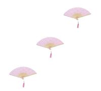 DIYEAH 3pcs Vintage Bamboo Lace Folding Fans Portable Handheld Chinese Style Dancing Fans with Tassel Pendant Festival Summer Accessory
