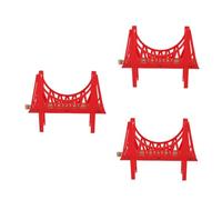 DIYEAH 3pcs Wooden Train Track Bridge Accessories Detachable Double Red Arch Railway for Creative Imaginative Play Home School Assembly