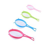 DIYEAH 4 Pcs Plastic Fine Mesh Food Sieve with Long Handle and Double Hooks Multipurpose Flour Sifter and Tea Filter for Straining Quinoa Juice Sugar Pasta Dishwasher Safe Random Color