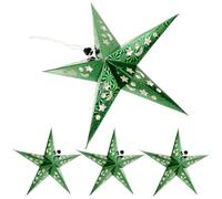 DIYEAH 4 Sets Creative Christmas Star Shaped Paper Hanging Lamps of Green Yellow LED Lights for Festive Decoration for Parties Courtyards and Parks