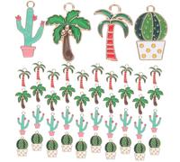 DIYEAH 40pcs Hawaii Style Enamel Alloy Jewelry Pendants DIY Bracelet Making Charms with Cactus and Coconut Tree Design for Necklace Keychain Craft Accessories