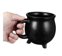 DIYEAH 450ml Black Ceramic Coffee Mug Halloween Decorative Drinking Cup with Creative Witch Cauldron Design Suitable for Restaurant and Office Use
