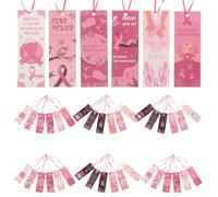 DIYEAH 48Pcs Pink Ribbon Motivational Quote Bookmarks for Women, Laminated Breast Cancer Awareness Paper Bookmarks with Ribbon String, Inspirational Reading Accessories for Fundraisers