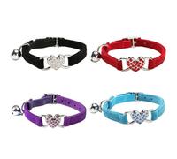 DIYEAH 4pcs Adjustable Love Heart Cat Collar with Bell, Rhinestone Safety Breakaway Neck Strap, Cute Pet Supplies for Kitten and Cat Random Color