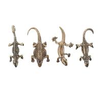 DIYEAH 4pcs Brass Lizard Figurine, Retro Golden Gecko Sculpture Ornament | Antique Lizard Gecko Statue for Living Room, Bedroom, Office Desktop, Display Shelf Decor