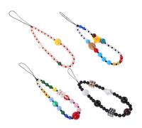 DIYEAH 4pcs Colorful Beaded Phone Wrist Straps Anti-lost Mobile Charm Bracelet Chains Secure Anti-drop Lanyards Compact Short Design for Outdoor Use