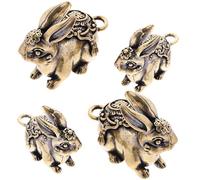 DIYEAH 4pcs Copper Rabbit Keychain Vintage Brass Charm Rabbit Figurine Hanging Pendant Indoor Desktop Decor Small Keychain Pendant