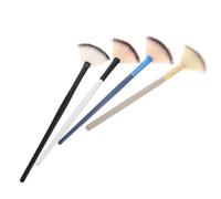 DIYEAH 4pcs Fan Shaped Facial Mask Brushes Set Small Wooden Handle Sleeping Mask Applicator for Skincare Beauty Tools with Light Gold Blue White Black Tip and White Colors Suitable