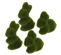 DIYEAH 4pcs Green Artificial Bunny Figurine with Soft Flocked Foam Material, Realistic Moss Bunny Sculpture for Easter and Office Decor, Small Standing Table Ornament with Vivid Colours